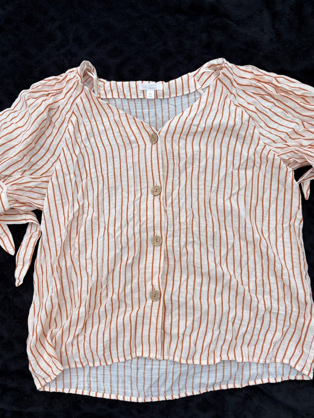 LC Lauren Conrad White Blouse with Rust Stripes